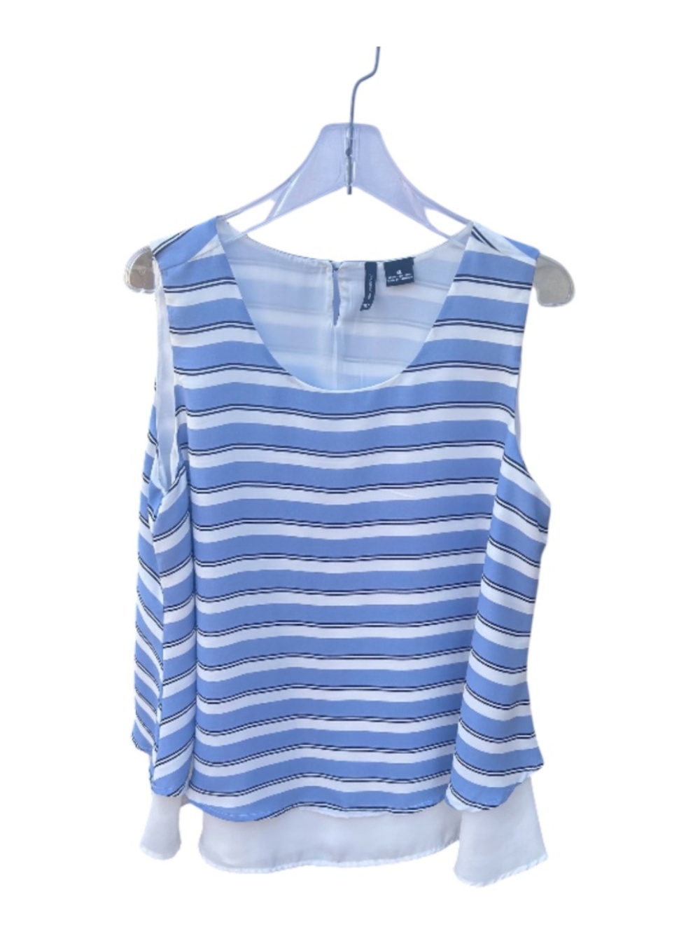 New Directions Blue and White Striped Sleeveless Contrasting Overlay Top-Size XL